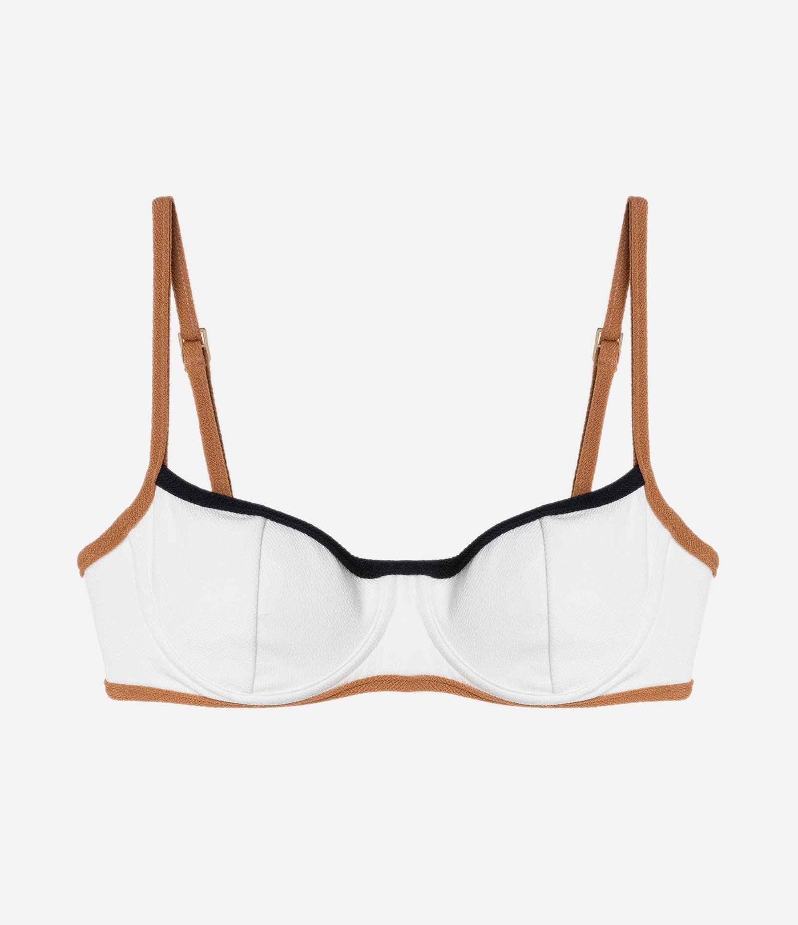 Biquíni Top Meia Taça em Microfibra Texturizada com Detalhes Contrastantes Off White 1