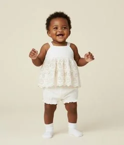 Conjunto Infantil Curto em Tricoline com Babados - Tam 3 a 18 Meses