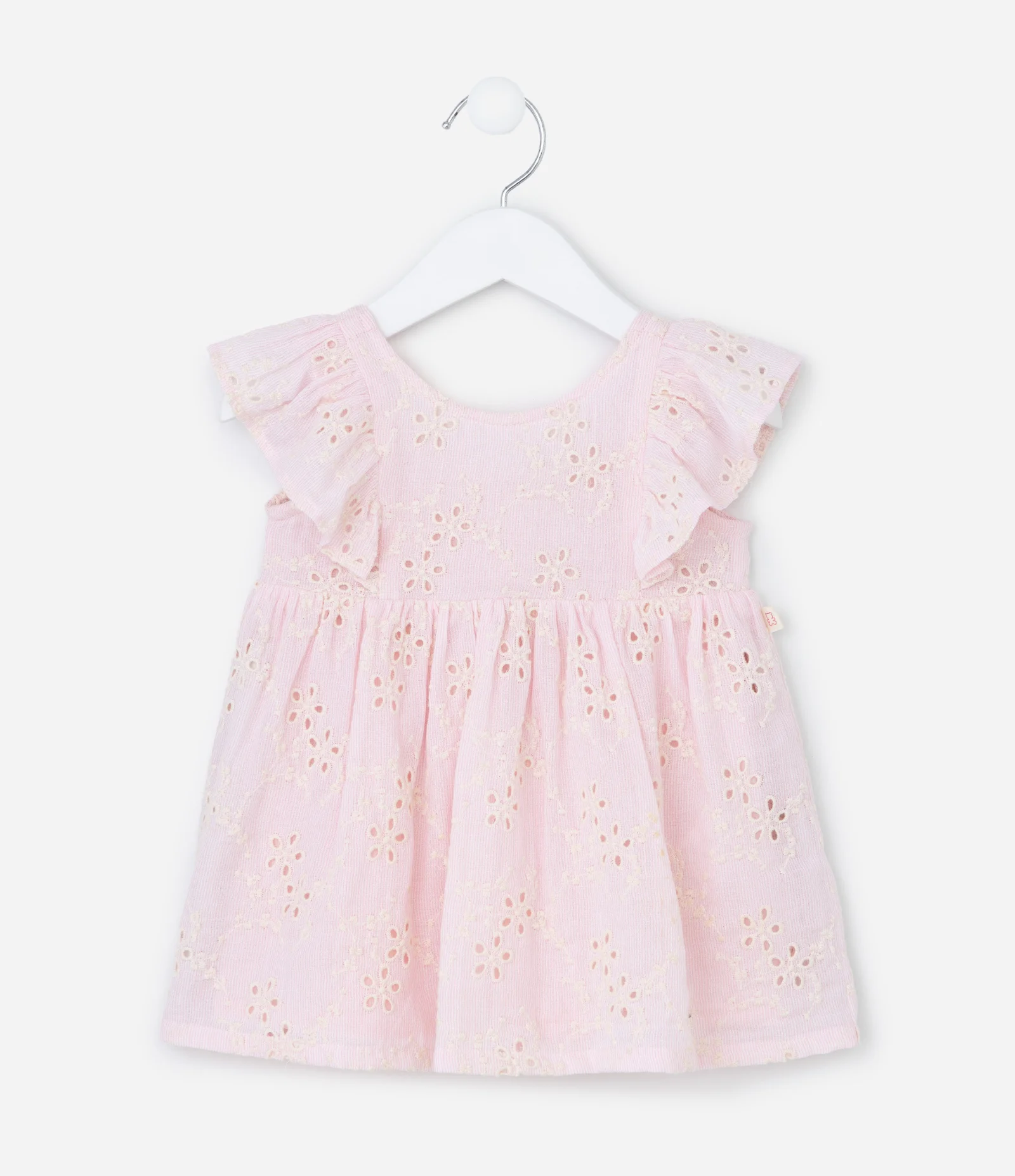 Vestido Infantil em Broderie com Babadinhos e Calcinha - Tam 3 a 18 Meses Rosa 1