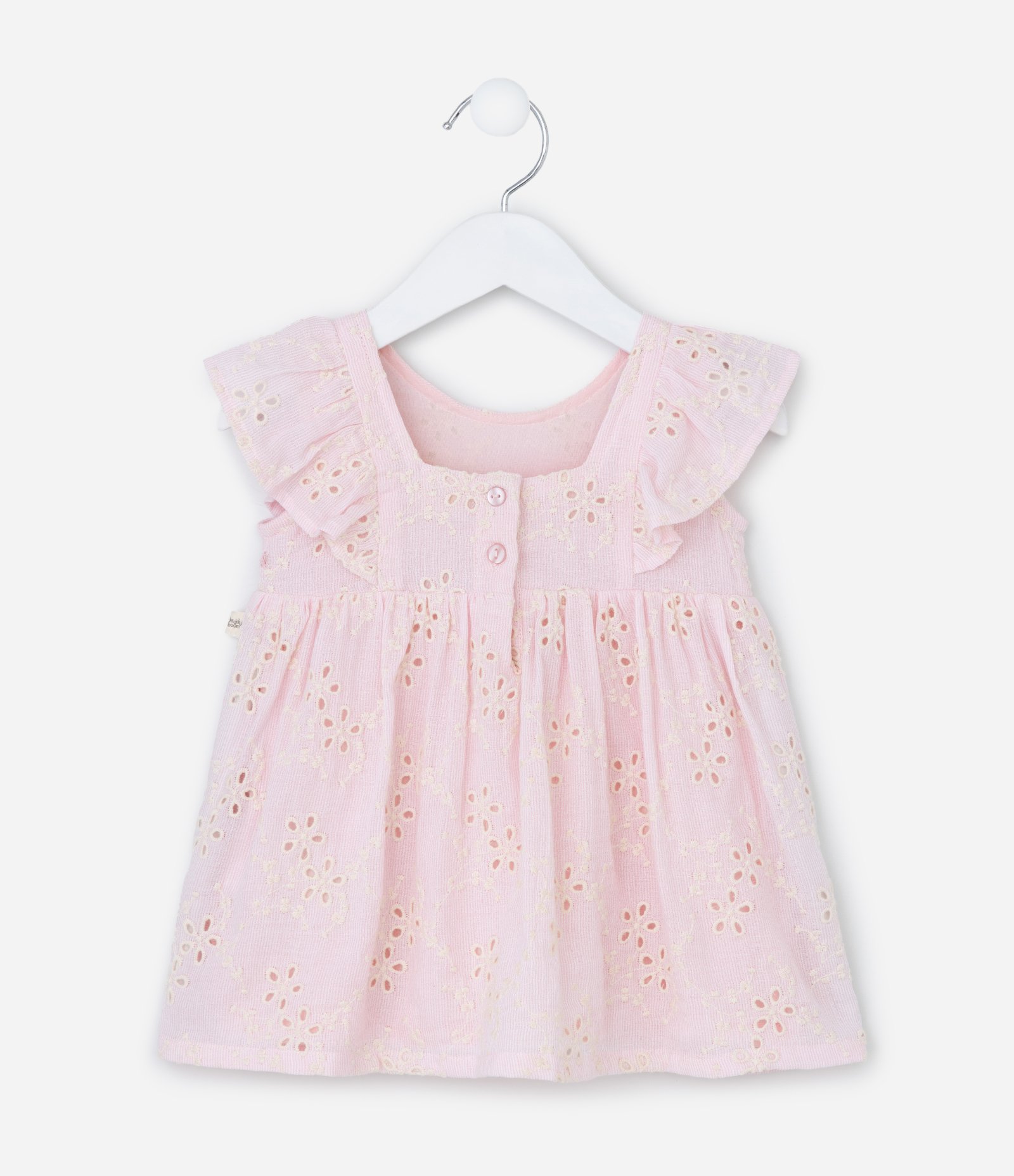 Vestido Infantil em Broderie com Babadinhos e Calcinha - Tam 3 a 18 Meses Rosa 2