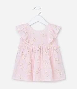 Vestido Infantil em Broderie com Babadinhos e Calcinha - Tam 3 a 18 Meses