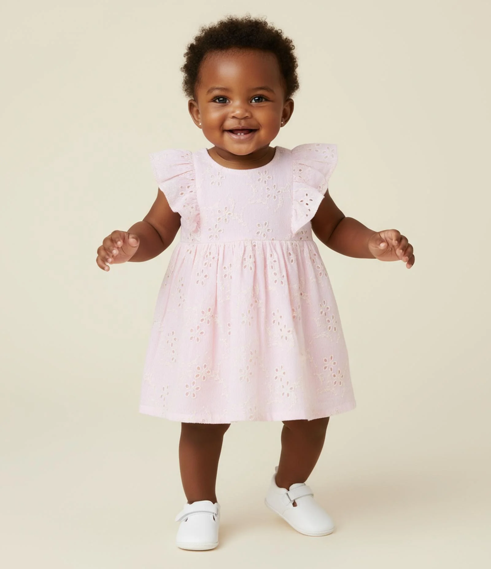 Vestido Infantil em Broderie com Babadinhos e Calcinha - Tam 3 a 18 Meses Rosa 1