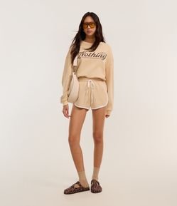 Short Curto em Moletom com Forro Fleece e Estampa Nothing