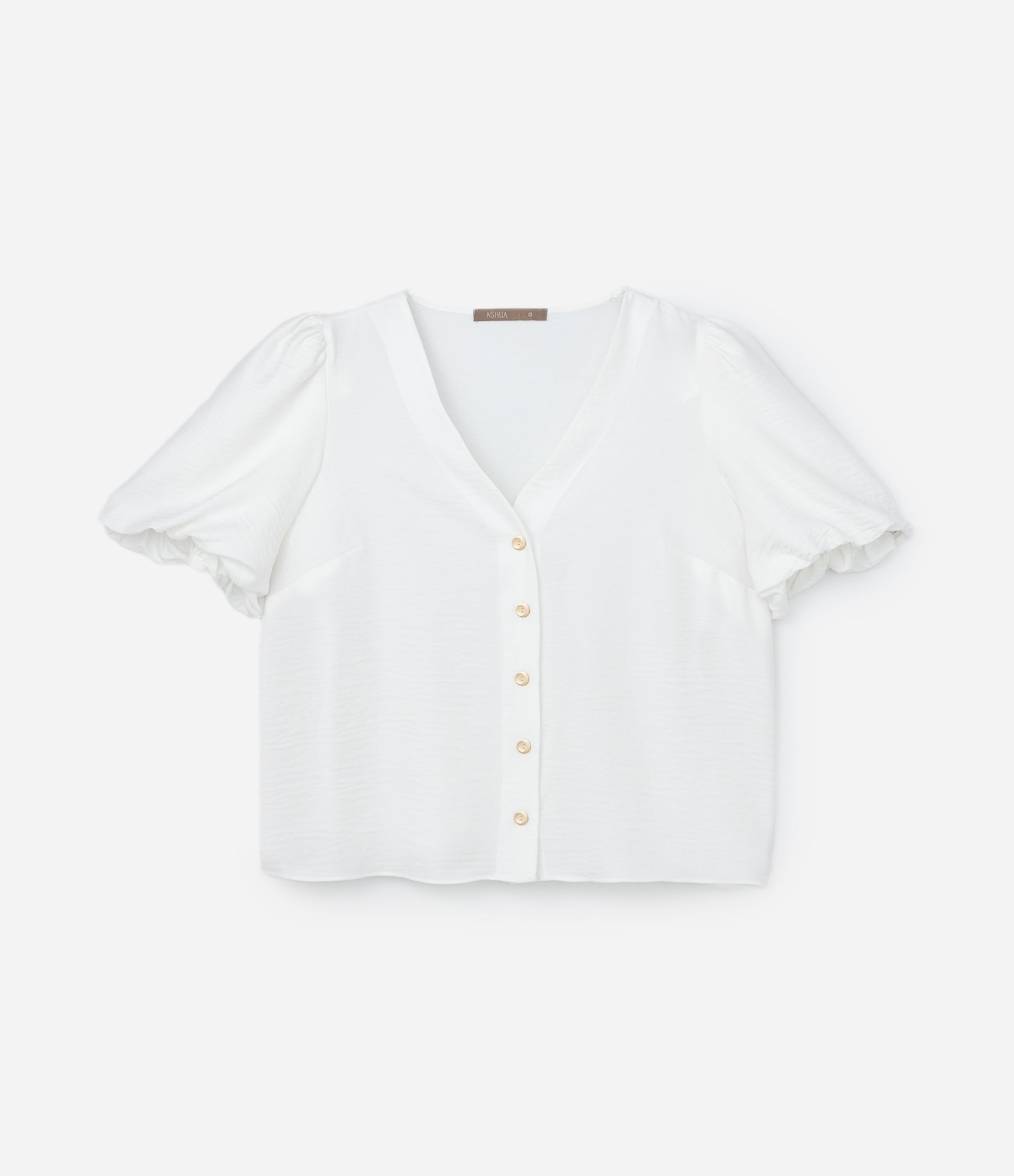 Blusa em Crepe com Botões e Manga Balonê  Curve & Plus Size Branco 1