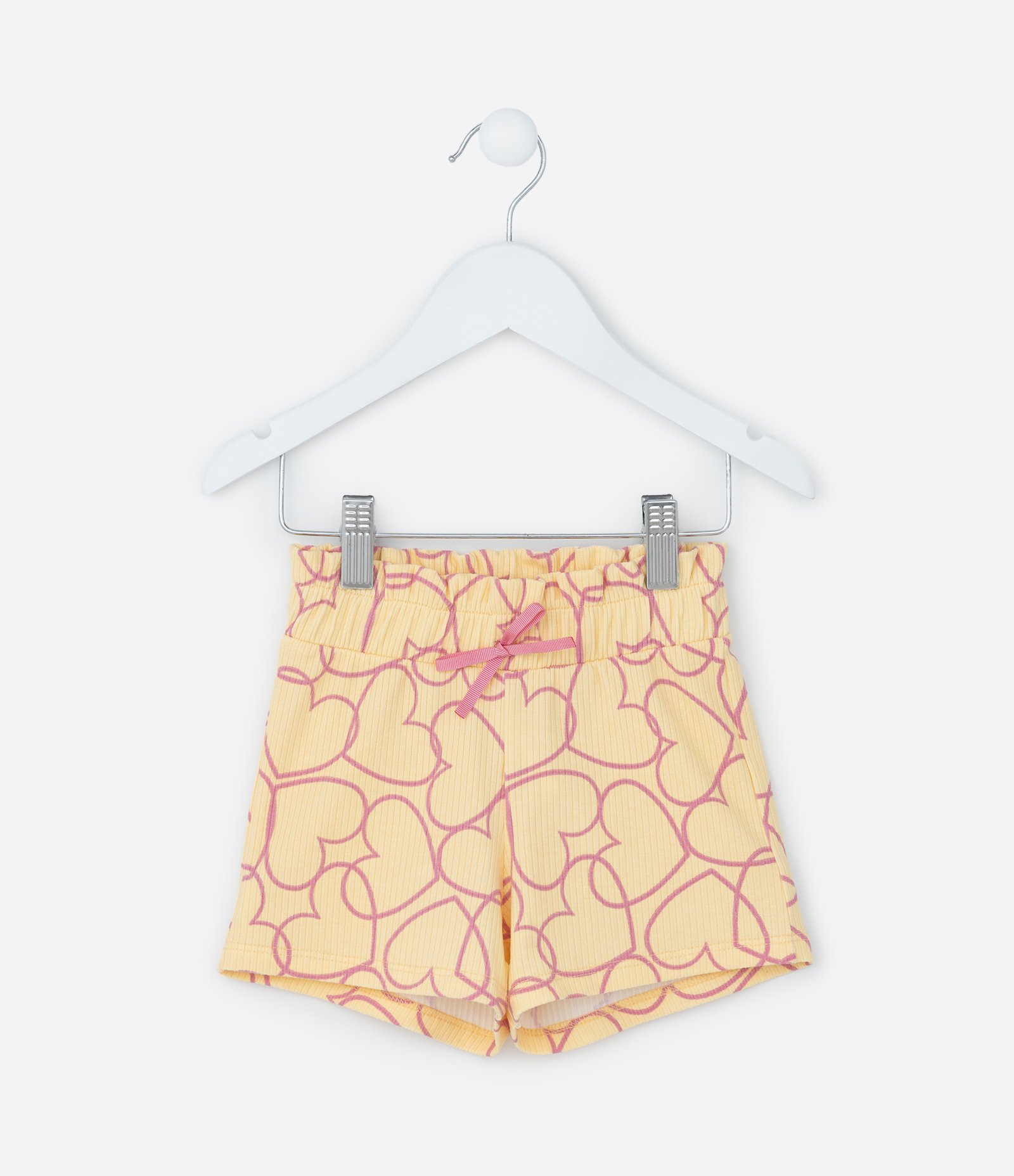 Short Infantil Canelado com Estampa Corações - Tam 1 a 6 Anos Amarelo 1