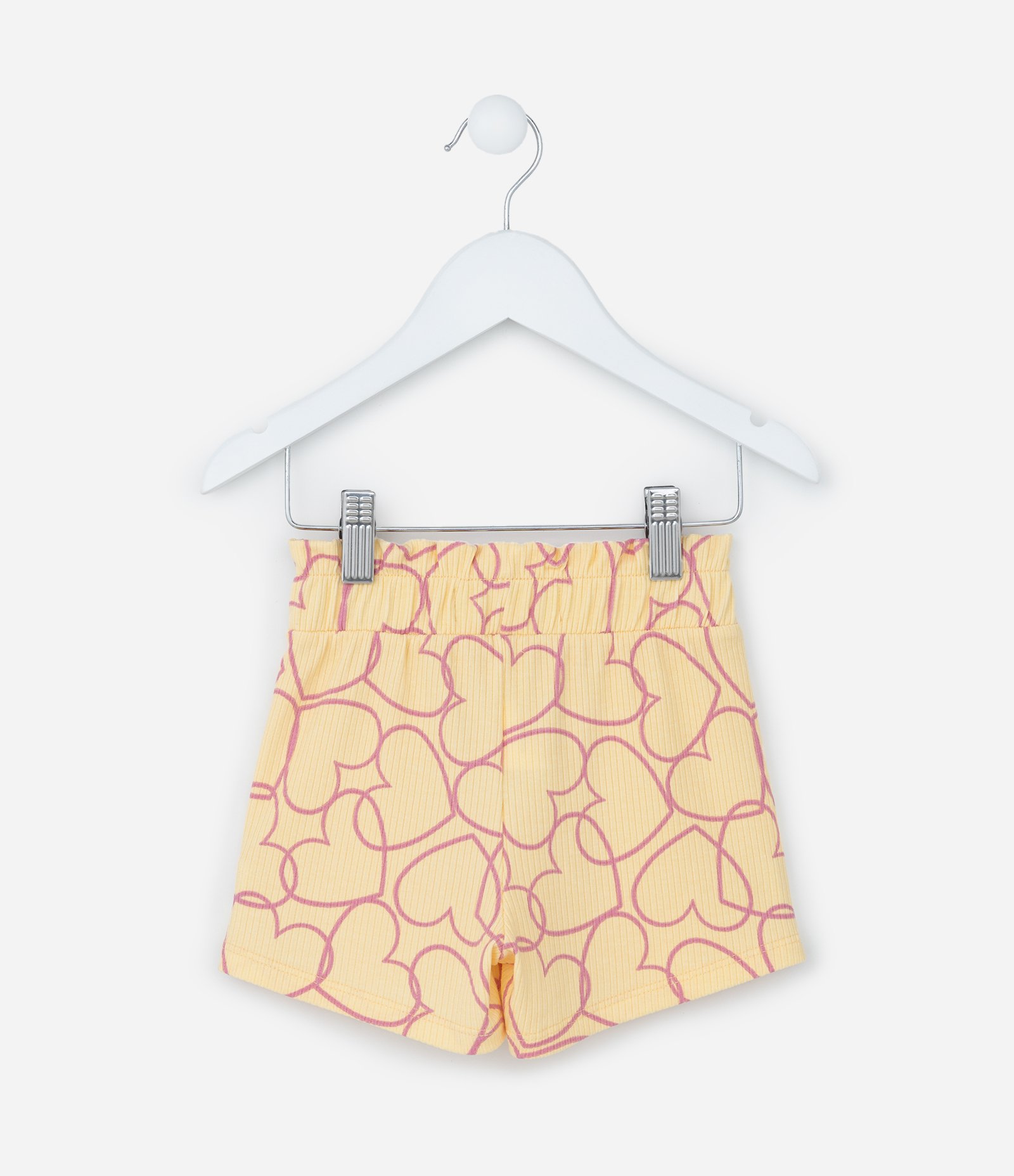 Short Infantil Canelado com Estampa Corações - Tam 1 a 6 Anos Amarelo 2