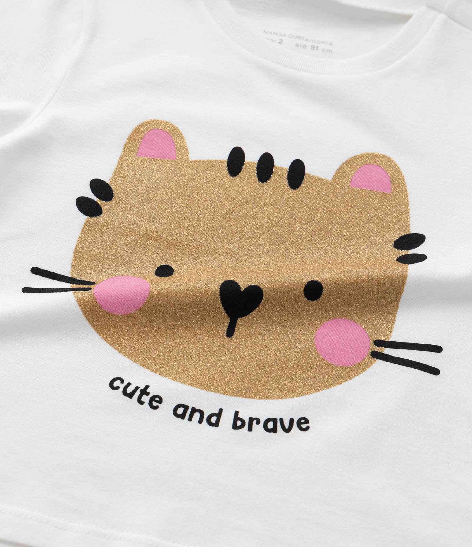 Blusa Infantil com Estampa Gatinho com Glitter - Tam 1 a 6 Anos Branco 4