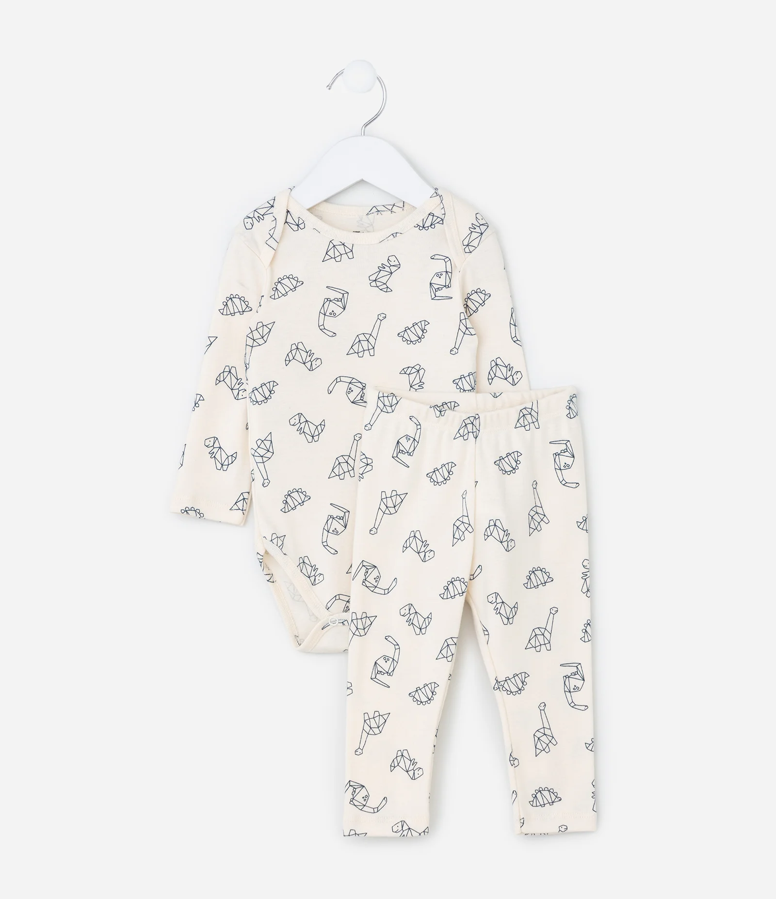 Conjunto Infantil em Ribana com Estampa Dinos - Tam 0 a 18 meses Bege 1