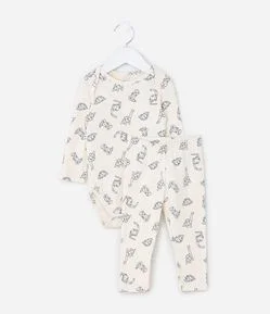 Conjunto Infantil em Ribana com Estampa Dinos - Tam 0 a 18 meses