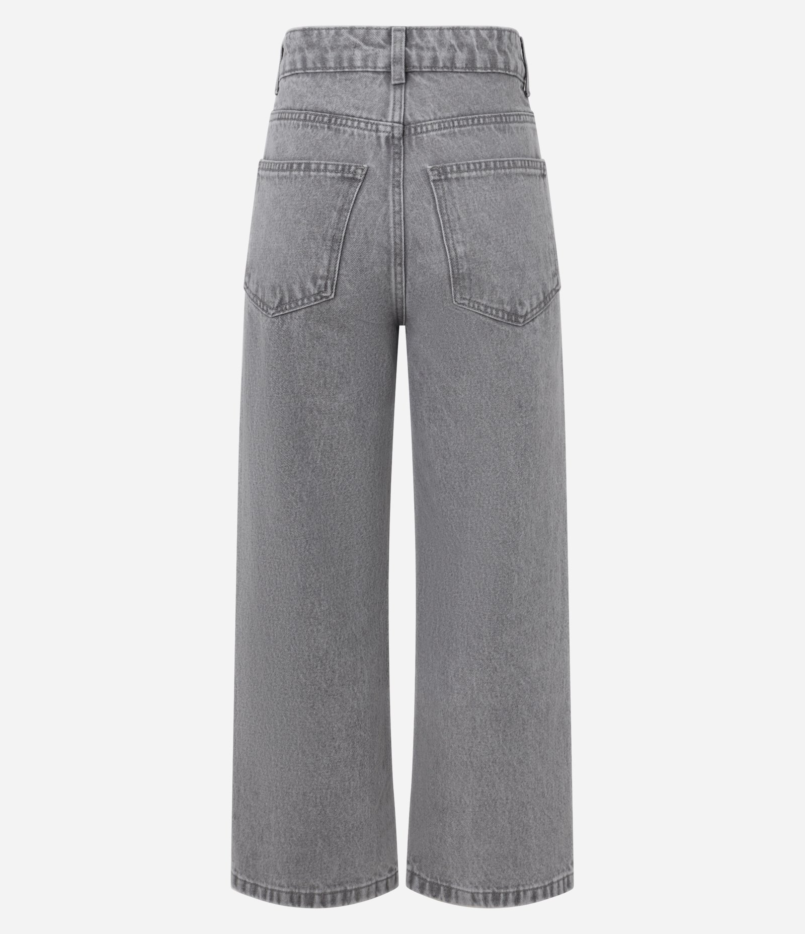 Calça Reta Cropped em Jeans com Passantes no Cós Cinza 2