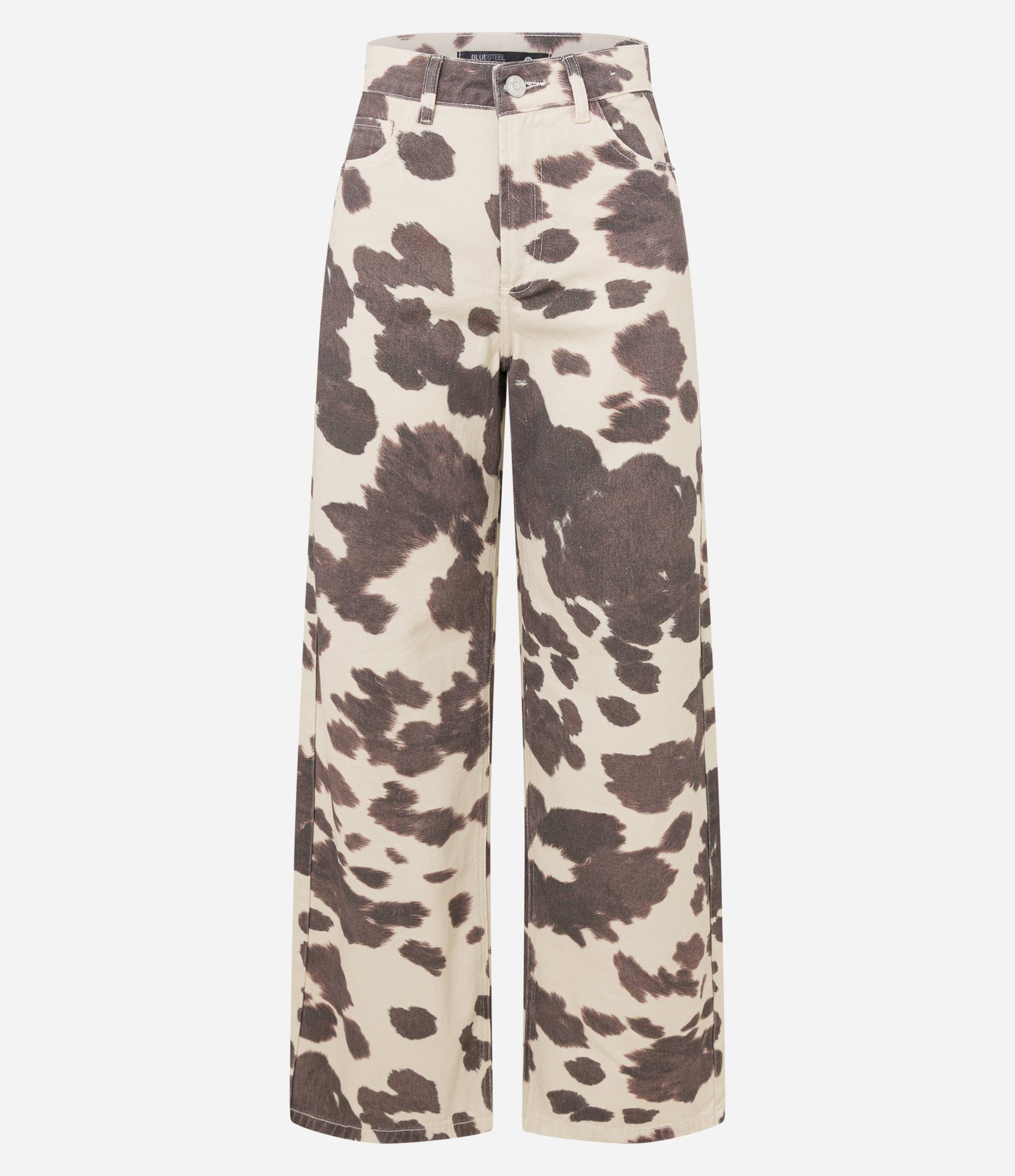 Calça Wide Leg em Sarja com Estampa de Vaquinha Off White/ Marrom 7