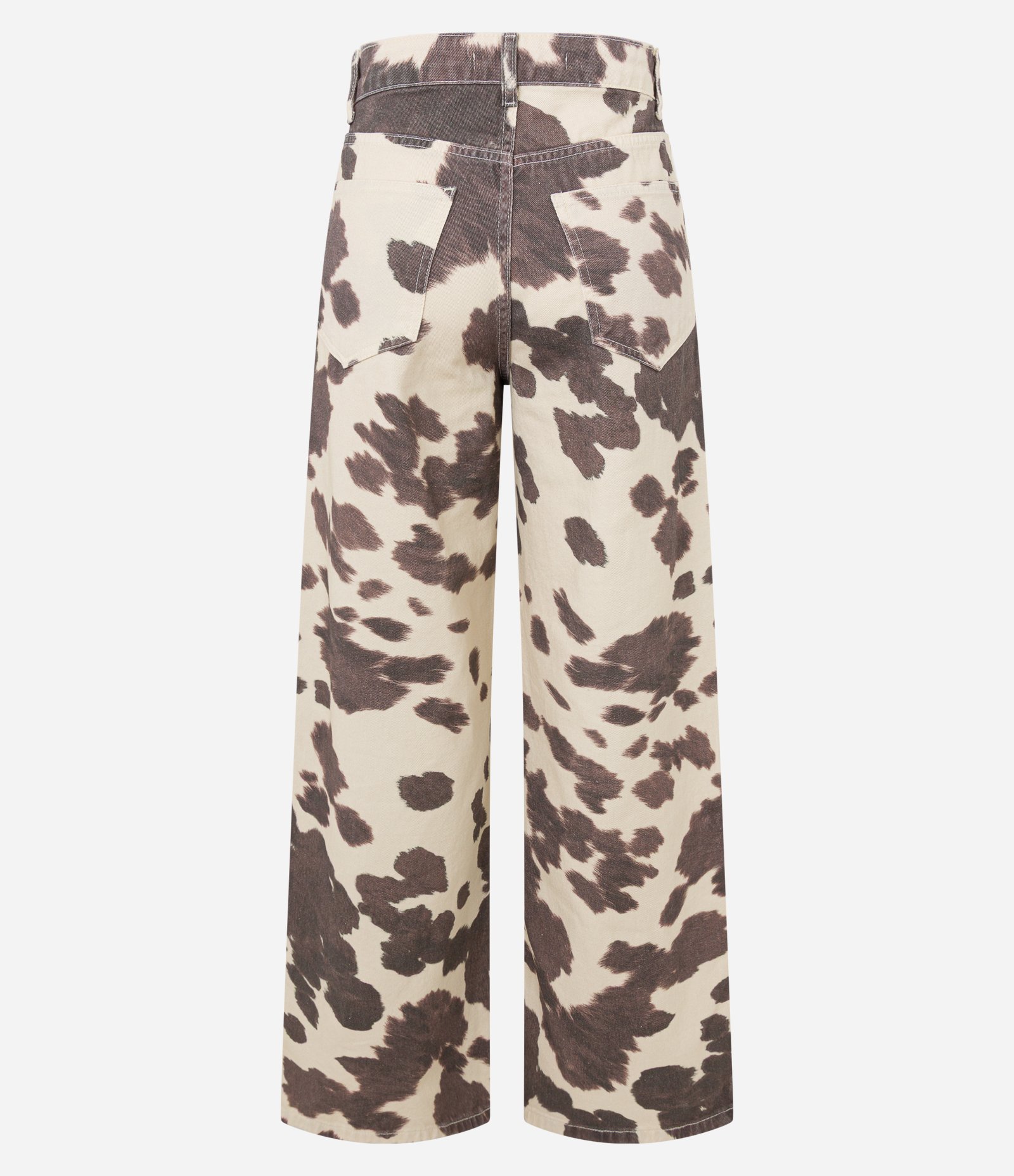 Calça Wide Leg em Sarja com Estampa de Vaquinha Off White/ Marrom 8