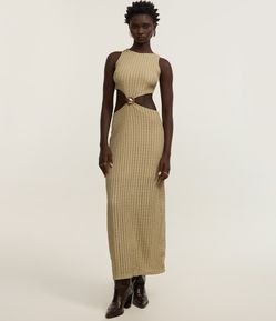 Vestido New Midi Texturizado com Detalhe Metalizado