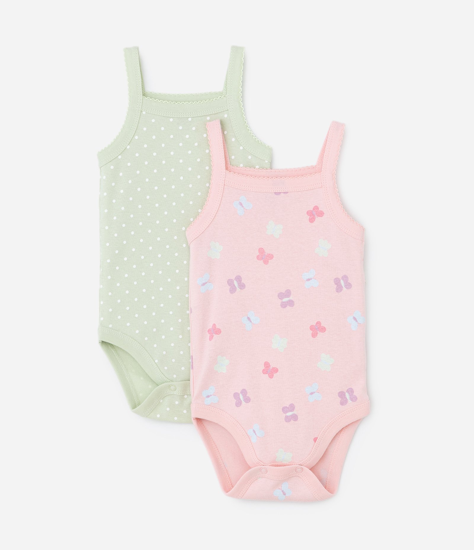 Kit 02 Bodies Infantis com Estampa Poá e Borboletas - Tam 0 a 18 meses Rosa/Verde 1