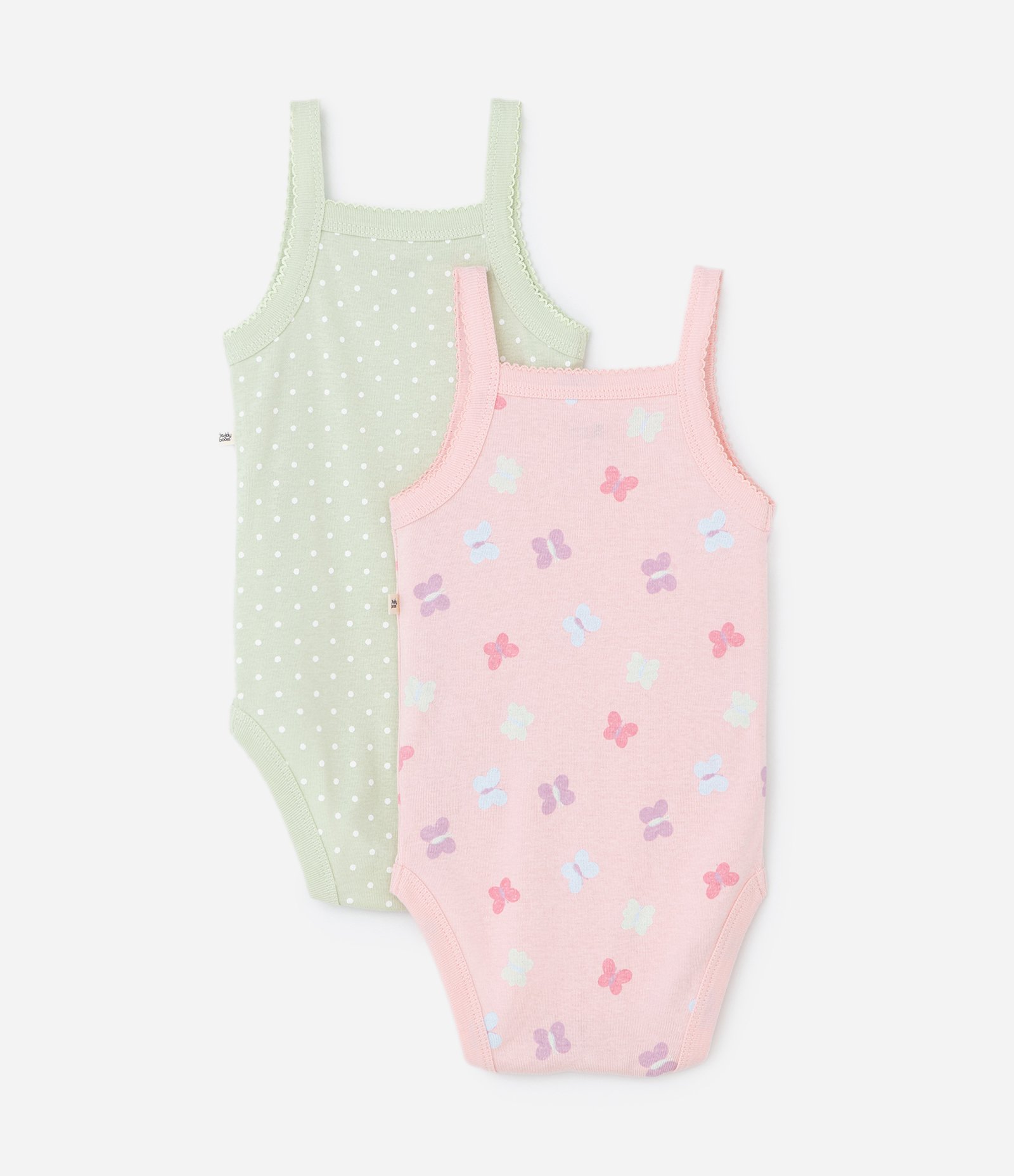 Kit 02 Bodies Infantis com Estampa Poá e Borboletas - Tam 0 a 18 meses Rosa/Verde 2