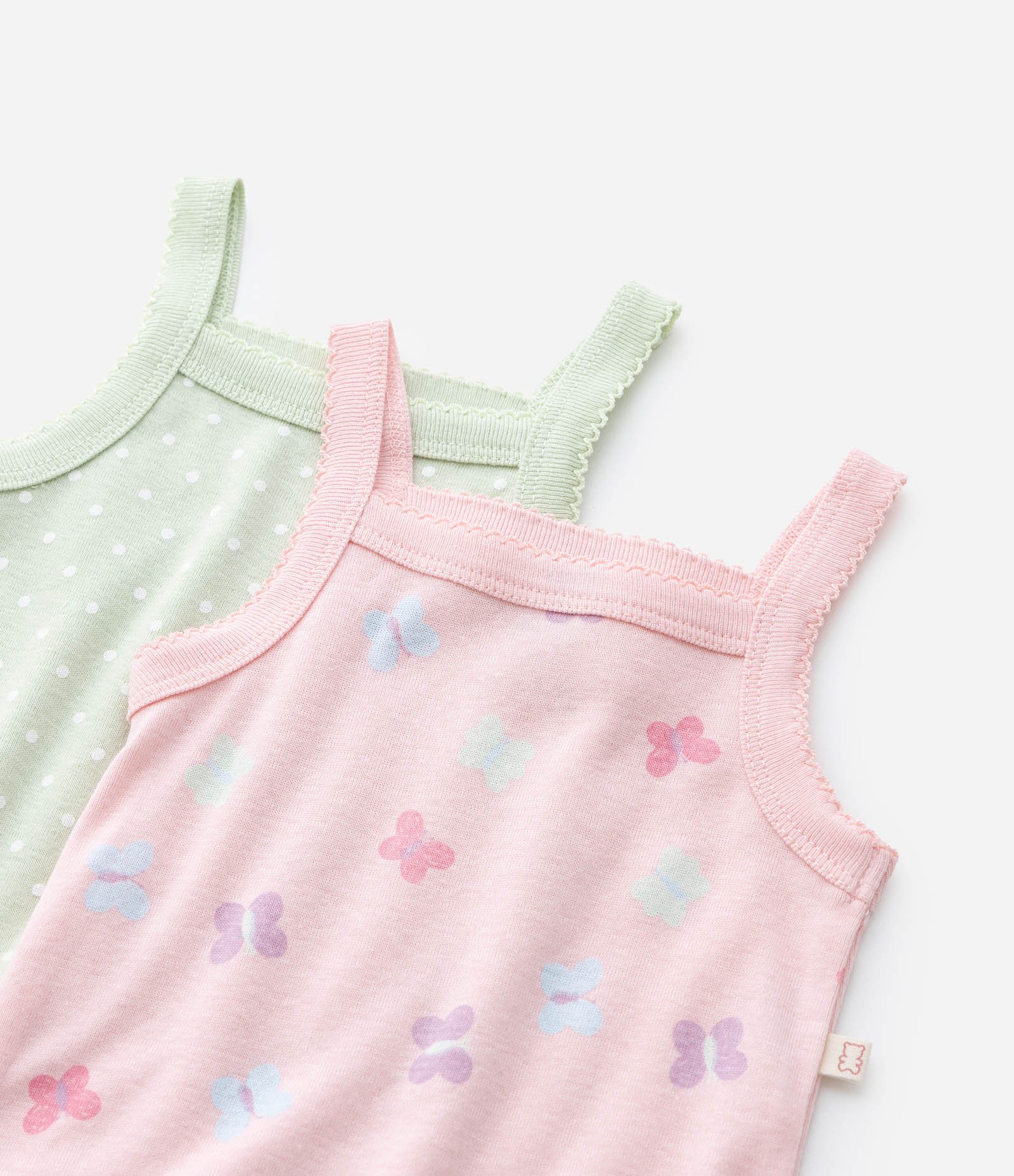 Kit 02 Bodies Infantis com Estampa Poá e Borboletas - Tam 0 a 18 meses Rosa/Verde 5