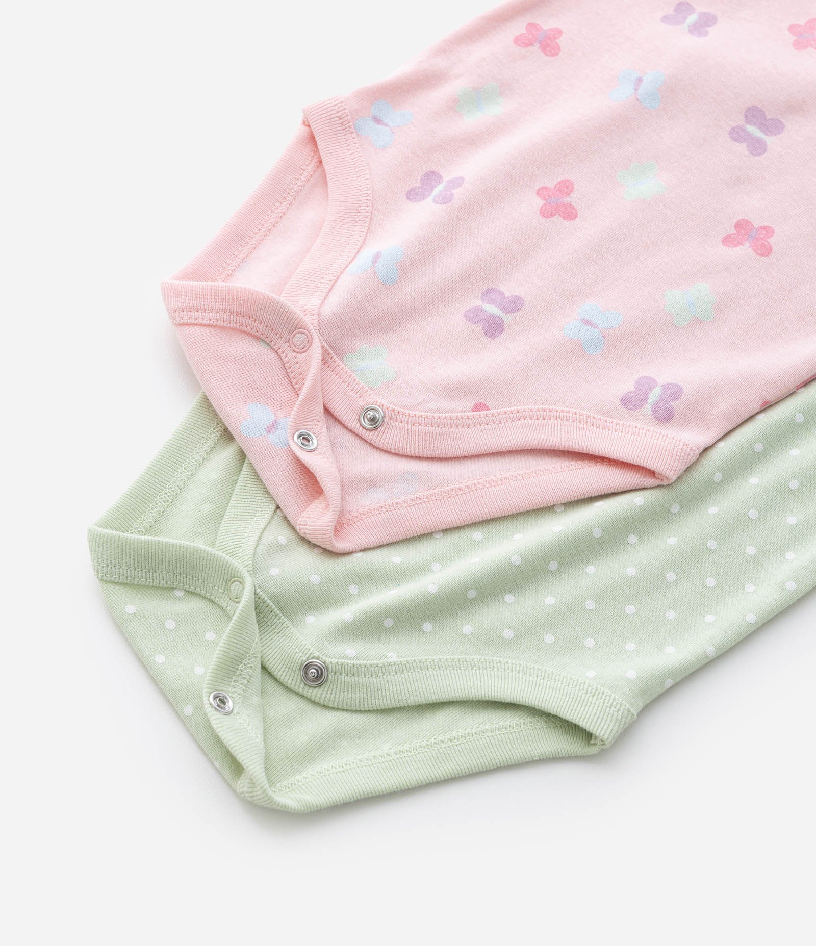 Kit 02 Bodies Infantis com Estampa Poá e Borboletas - Tam 0 a 18 meses Rosa/Verde 6