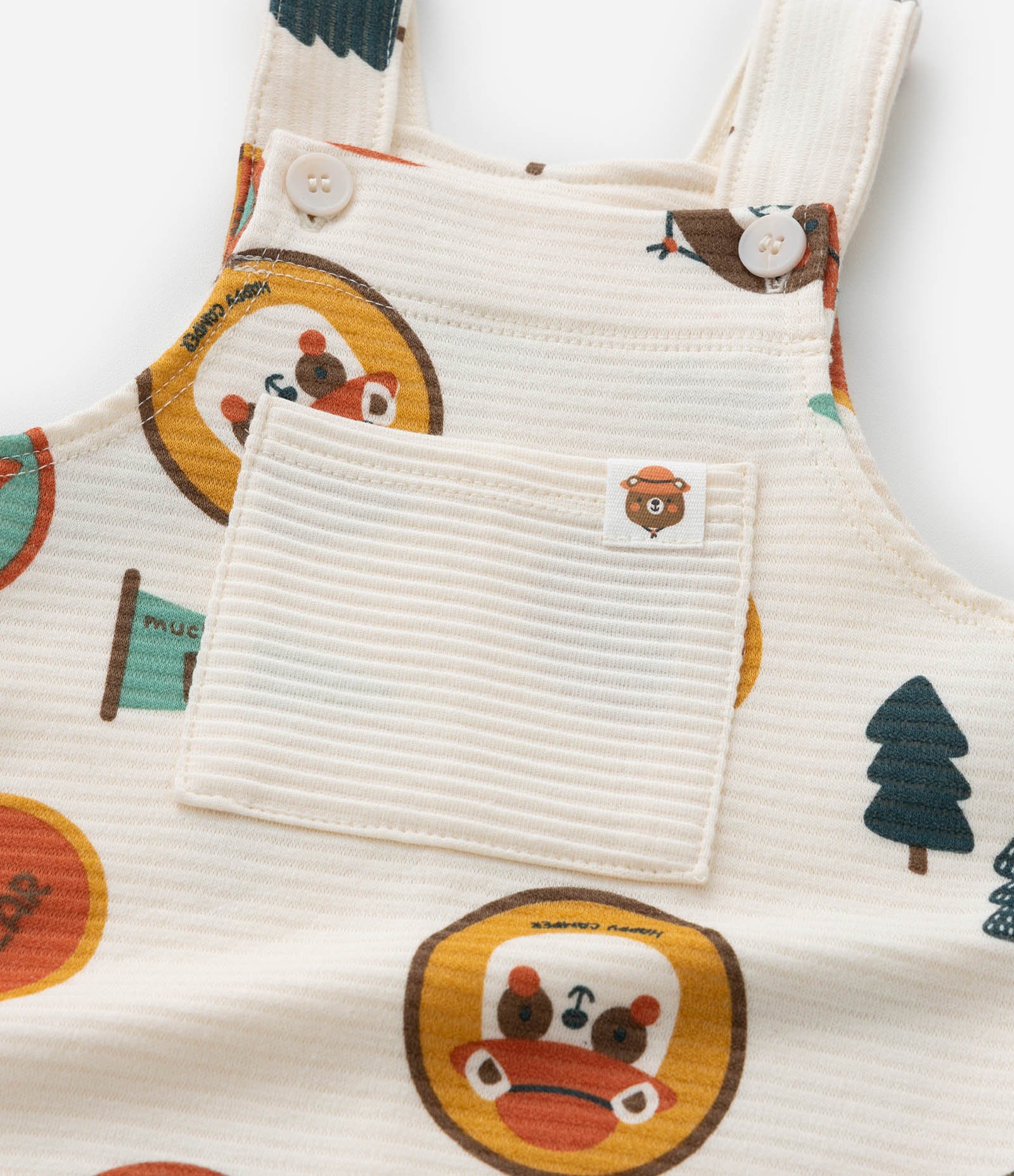 Jardineira Infantil Texturizada com Bolso - Tam 0 a 18 meses Bege 7