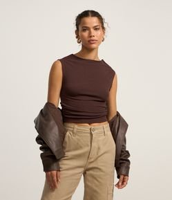 Blusa Slim em Ribana com Ombro Caído