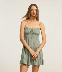 Vestido Godê Curto em Crepe com Textura e Amarração no Busto