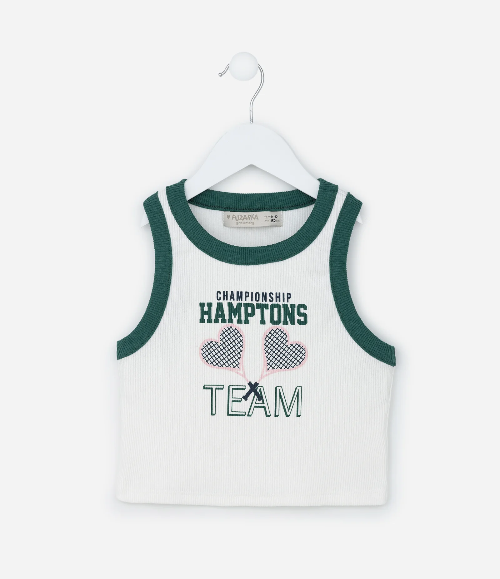 Regata Infantil em Ribana com Estampa Raquetes - Tam 5 a 14 Anos Branco/Verde 1