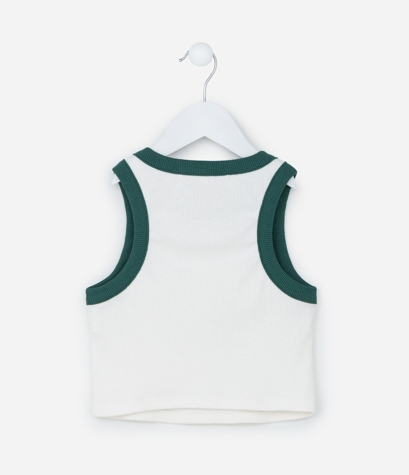 Regata Infantil em Ribana com Estampa Raquetes - Tam 5 a 14 Anos Branco/Verde 2