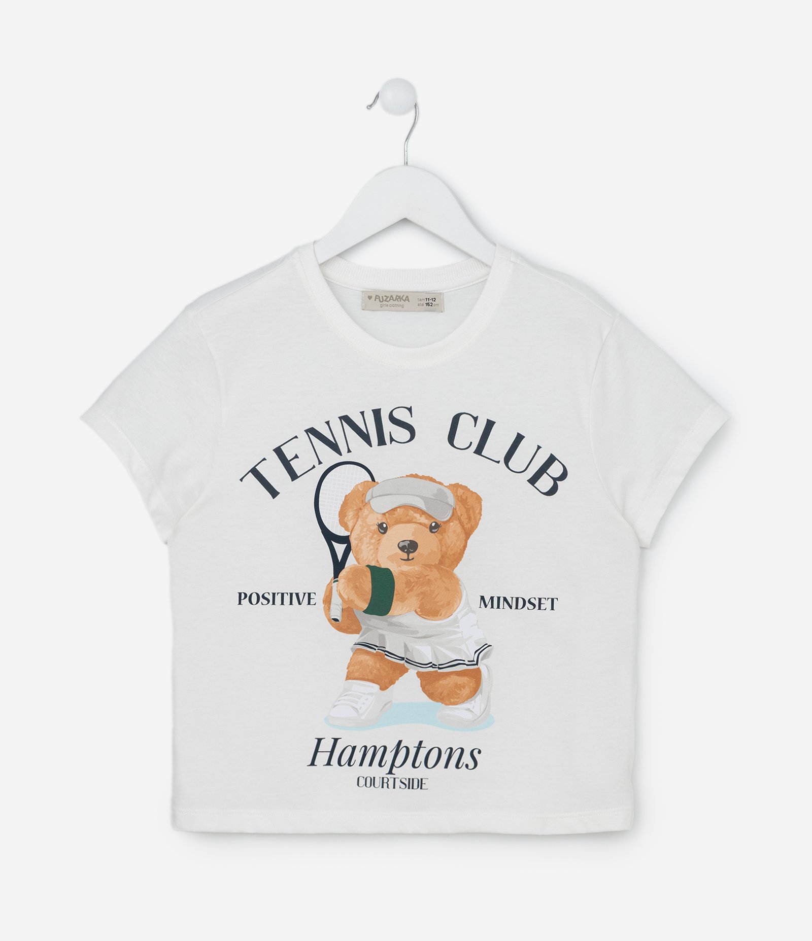 Camiseta Curta Infantil com Estampa Ursinha Tenista - Tam 5 a 14 Anos Branco 1