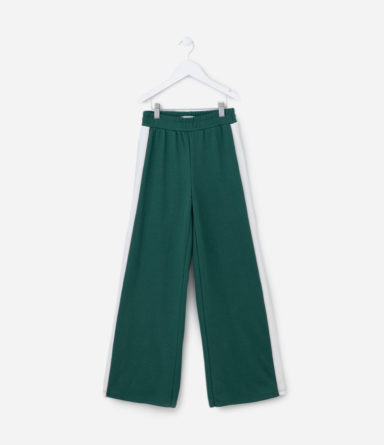 Calça Wide Leg Infantil em Moletom com Listra Lateral - Tam 5 a 14 Anos Verde 1