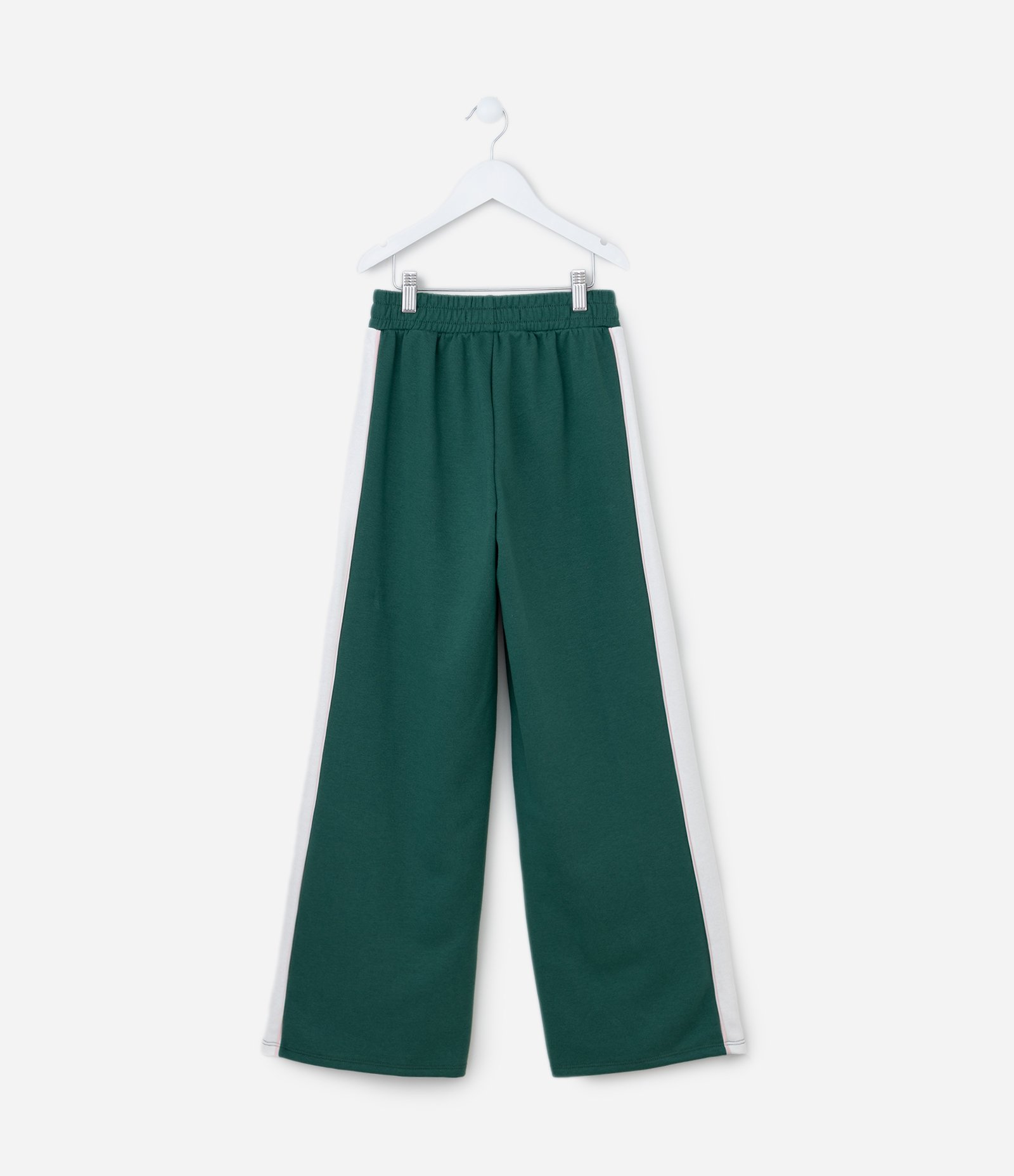 Calça Wide Leg Infantil em Moletom com Listra Lateral - Tam 5 a 14 Anos Verde 2