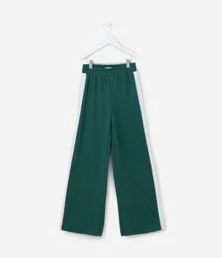 Calça Wide Leg Infantil em Moletom com Listra Lateral - Tam 5 a 14 Anos