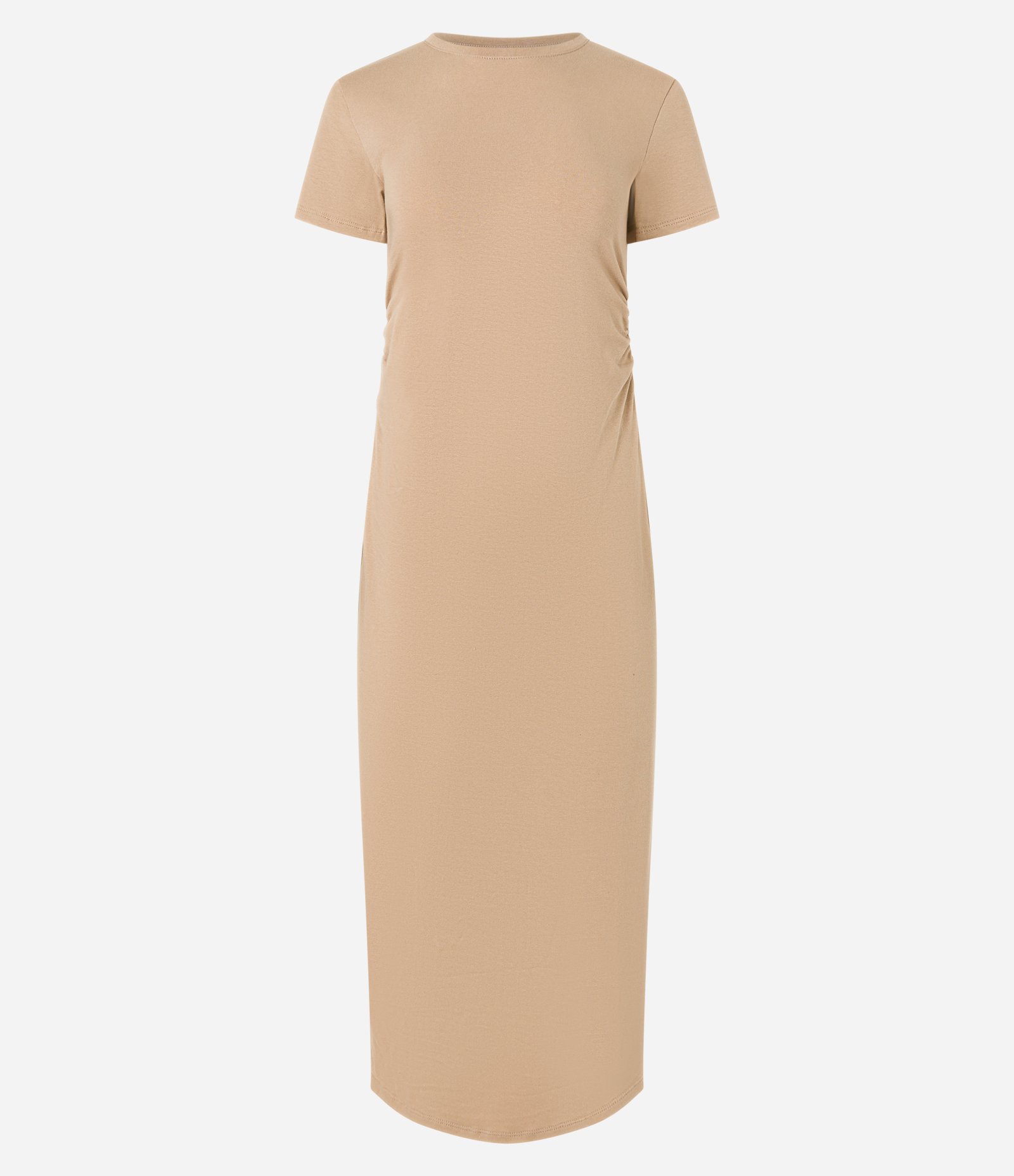 Vestido Longo com Golinha Alta e Franzido Lateral Bege 4