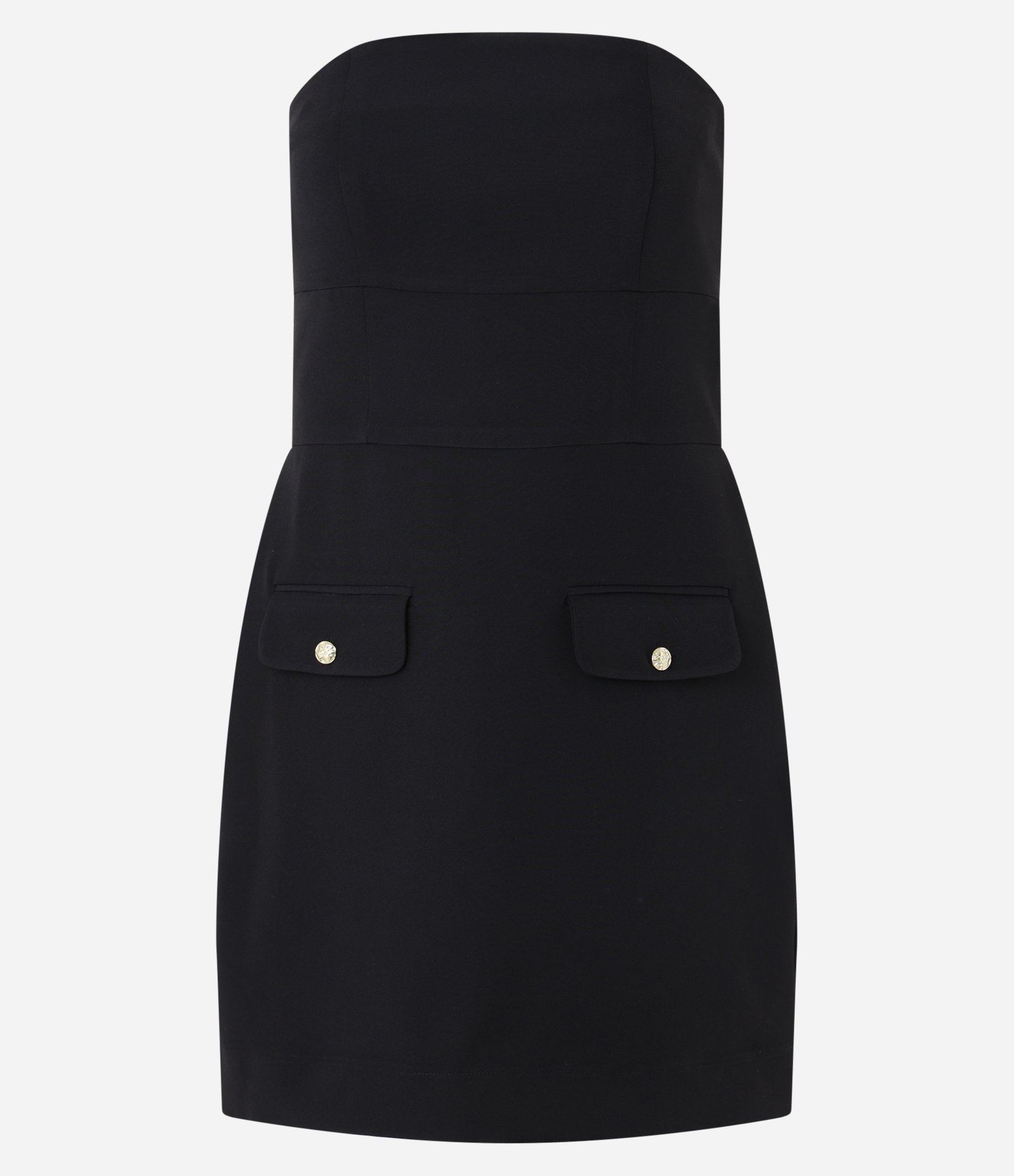 Vestido Curto Alfaiatado sem Alça com Decote Reto Preto 5