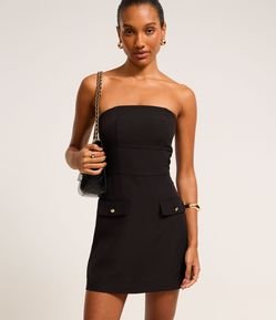 Vestido Curto Alfaiatado sem Alça com Decote Reto