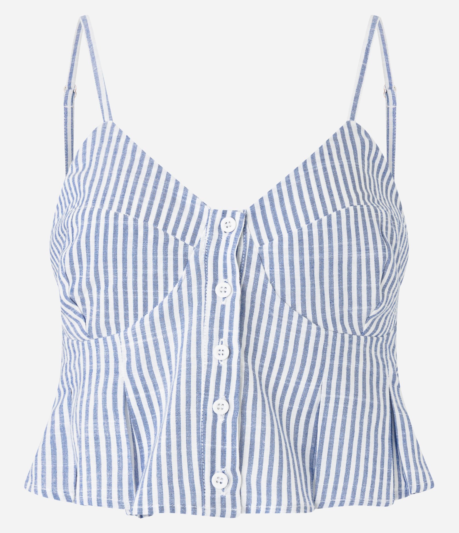 Blusa em Viscose Slub com Botões e Listras Azul 4