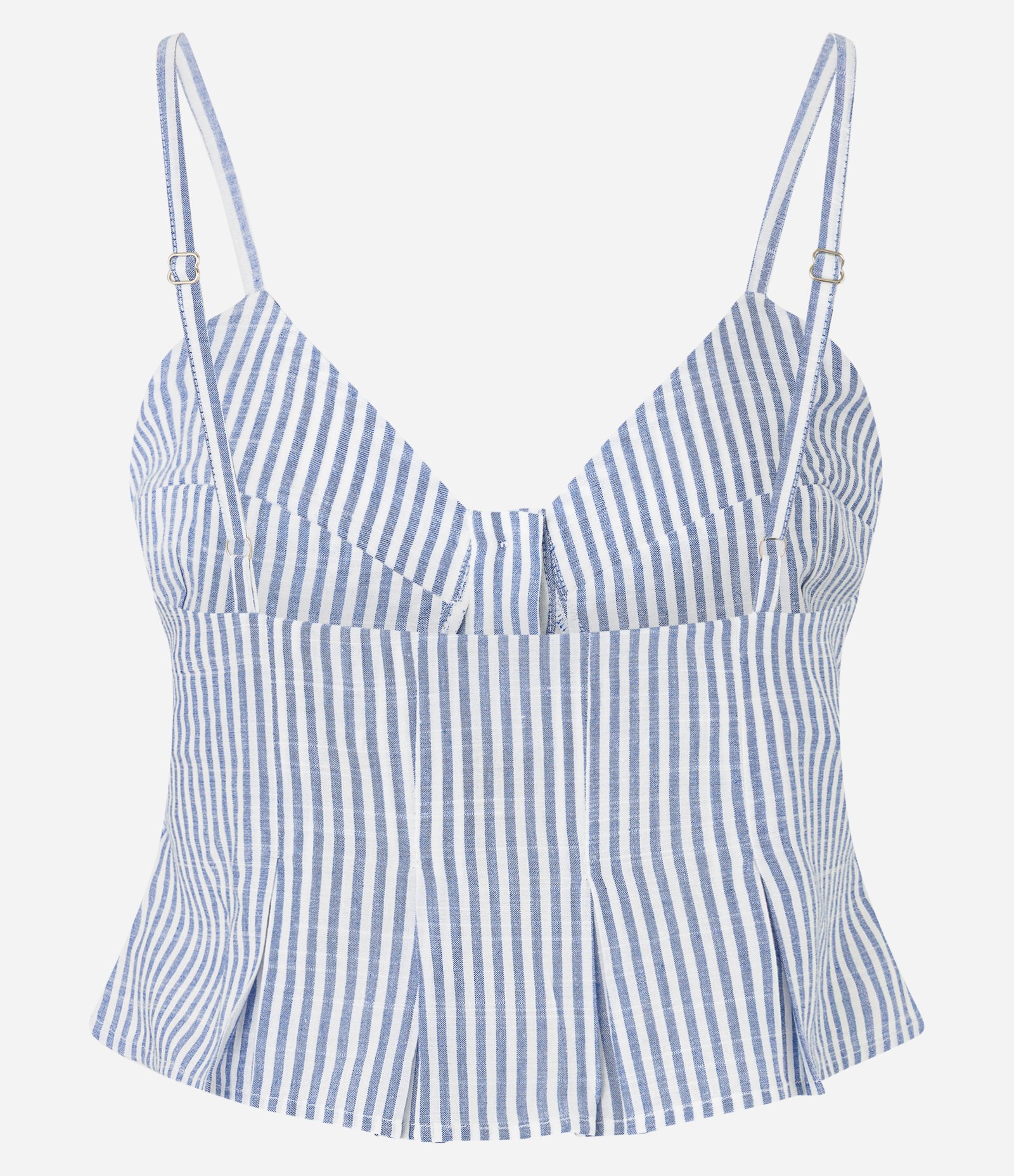 Blusa em Viscose Slub com Botões e Listras Azul 5