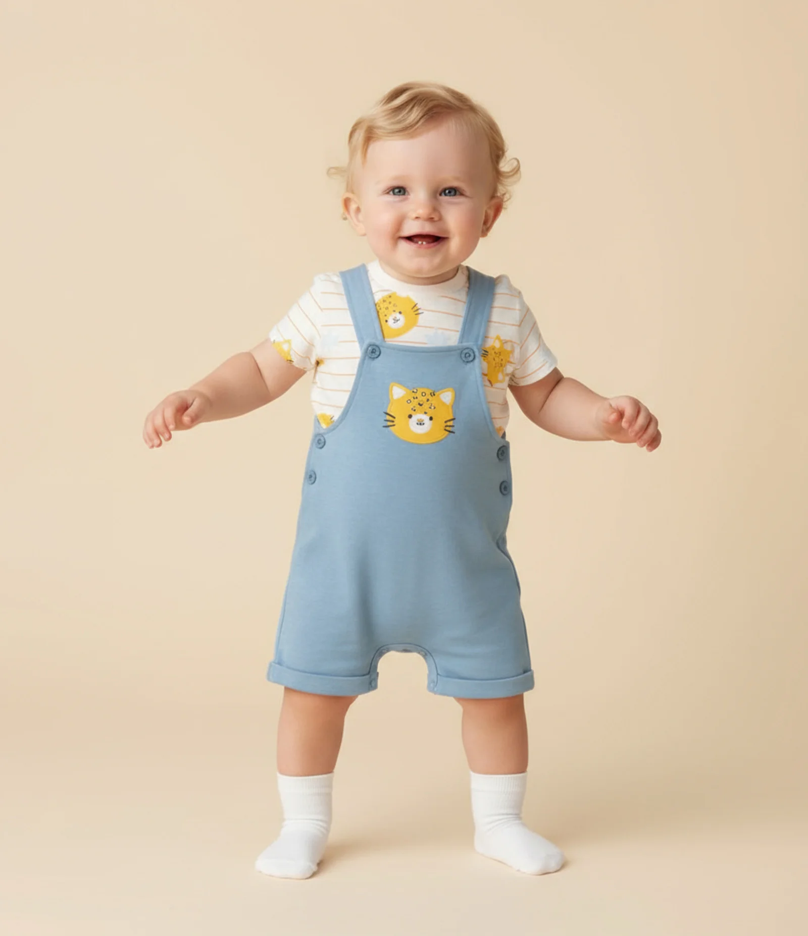 Conjunto Infantil em Moletom com Estampa de Tigre - Tam 0 a 18 Meses Azul 1