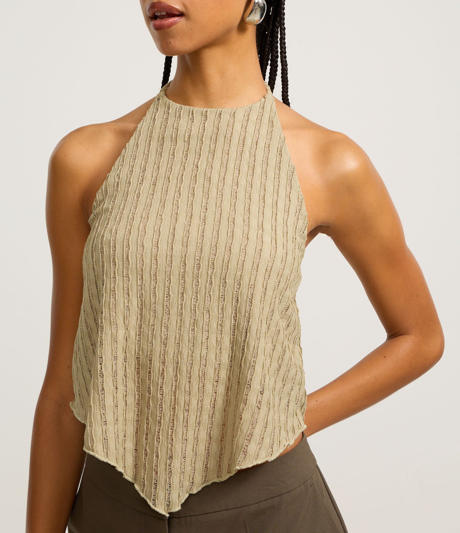 Blusa Texturizada Frente Única com Amarração Verde 4