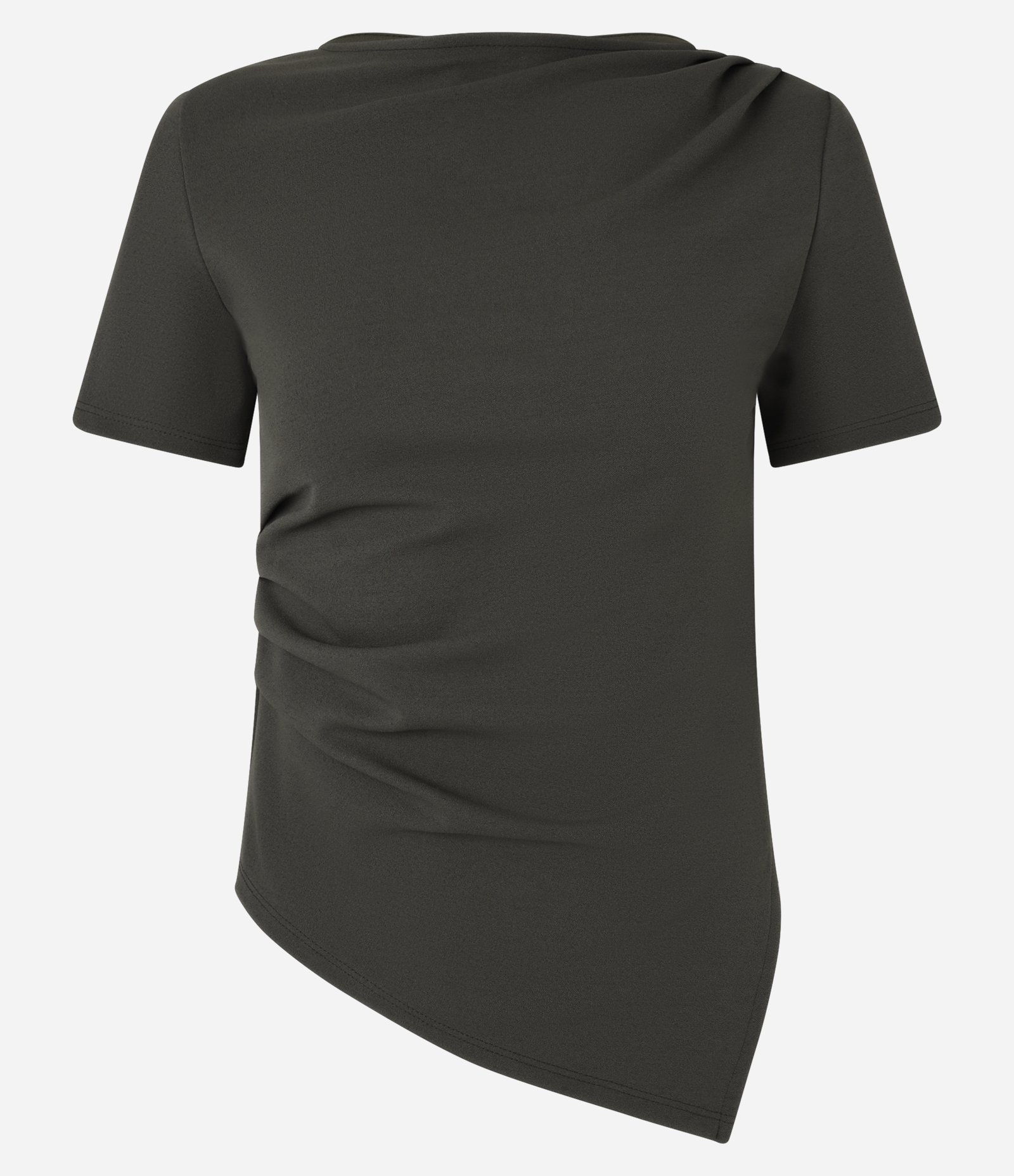 Blusa em Crepe com Drapeados no Ombro e Barra Assimétrica Verde 5