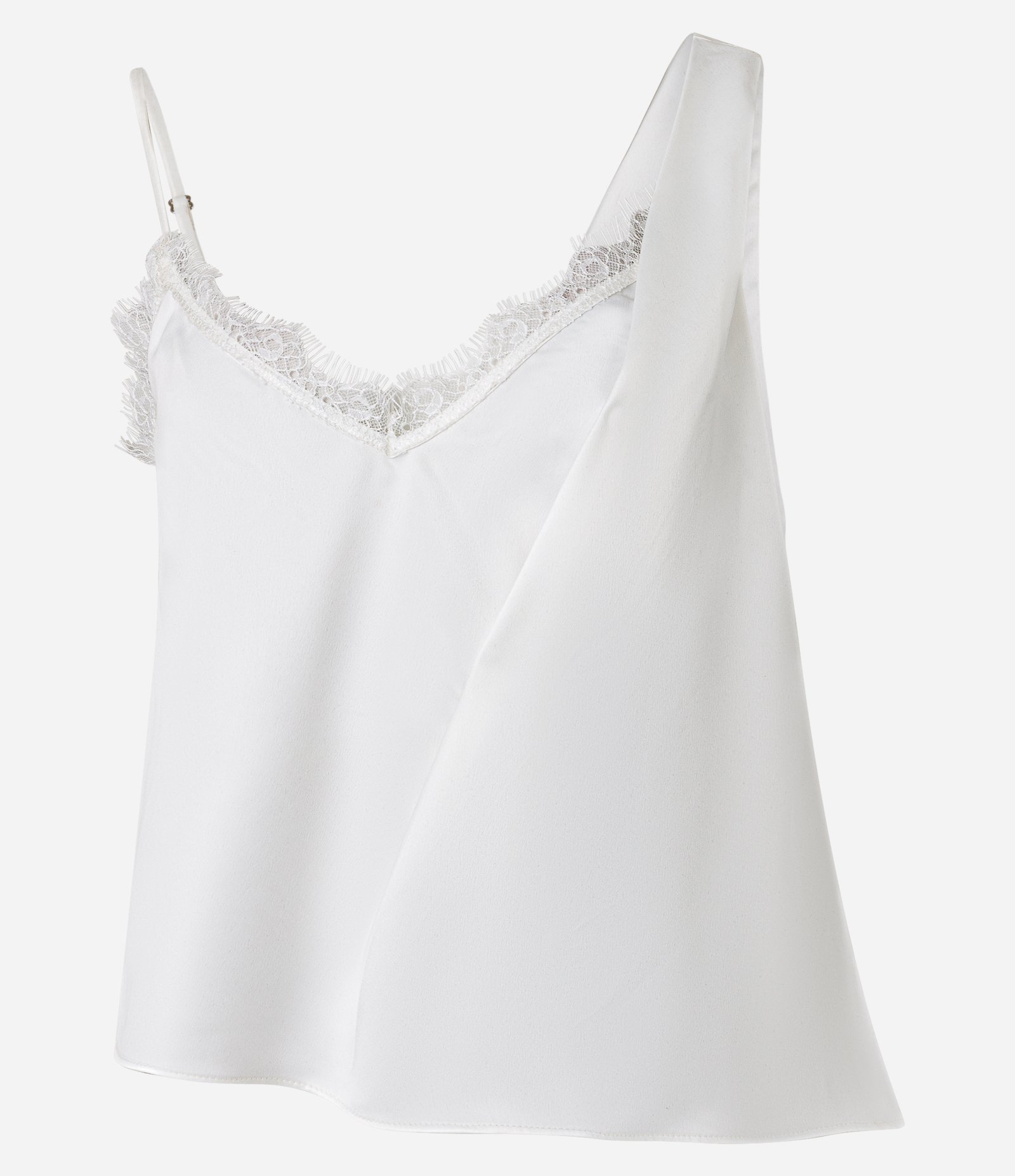 Blusa em Cetim com Alça Fina e Renda no Decote Branco 4