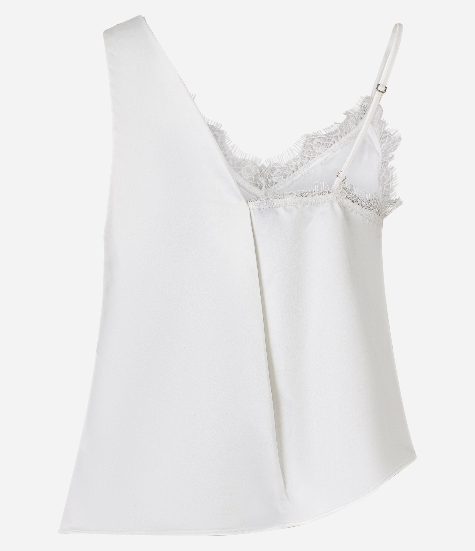 Blusa em Cetim com Alça Fina e Renda no Decote Branco 6