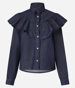 Camisa Jeans com Babados e Botões Frontais