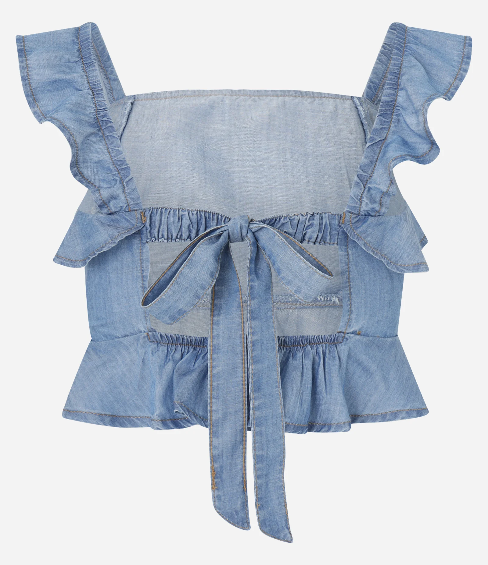 Blusa em Jeans com Babados e Amarração nas costas Azul 6