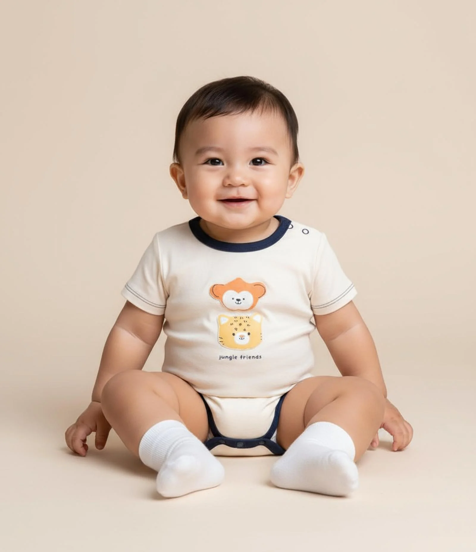 Body Infantil com Aplicação de Animais - Tam RN a 18 Meses Bege Claro 1