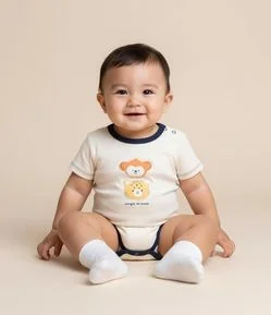 Body Infantil com Aplicação de Animais - Tam RN a 18 Meses