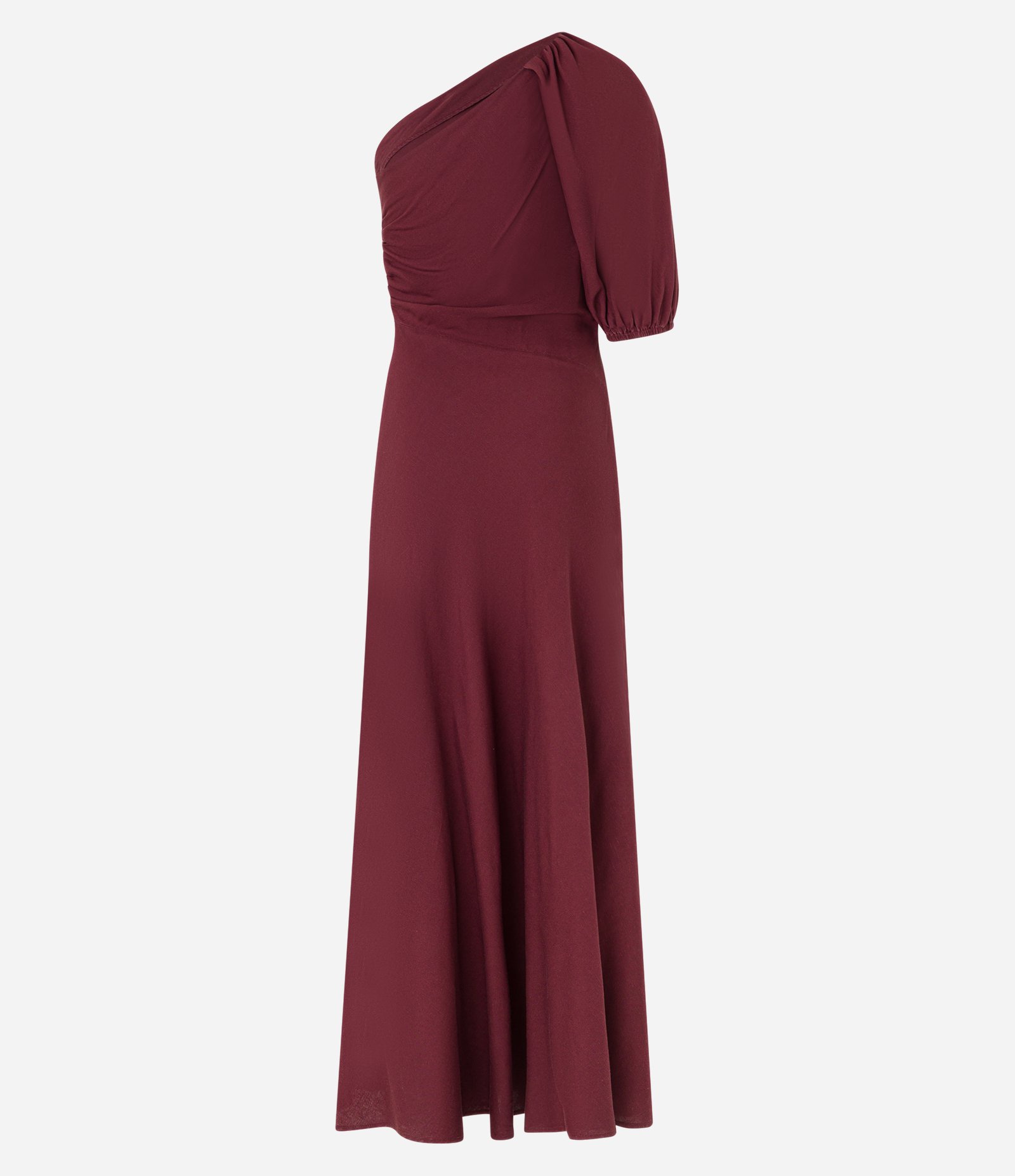 Vestido Evasê Ombro Só em Viscolinho com Franzidos Marrom 8