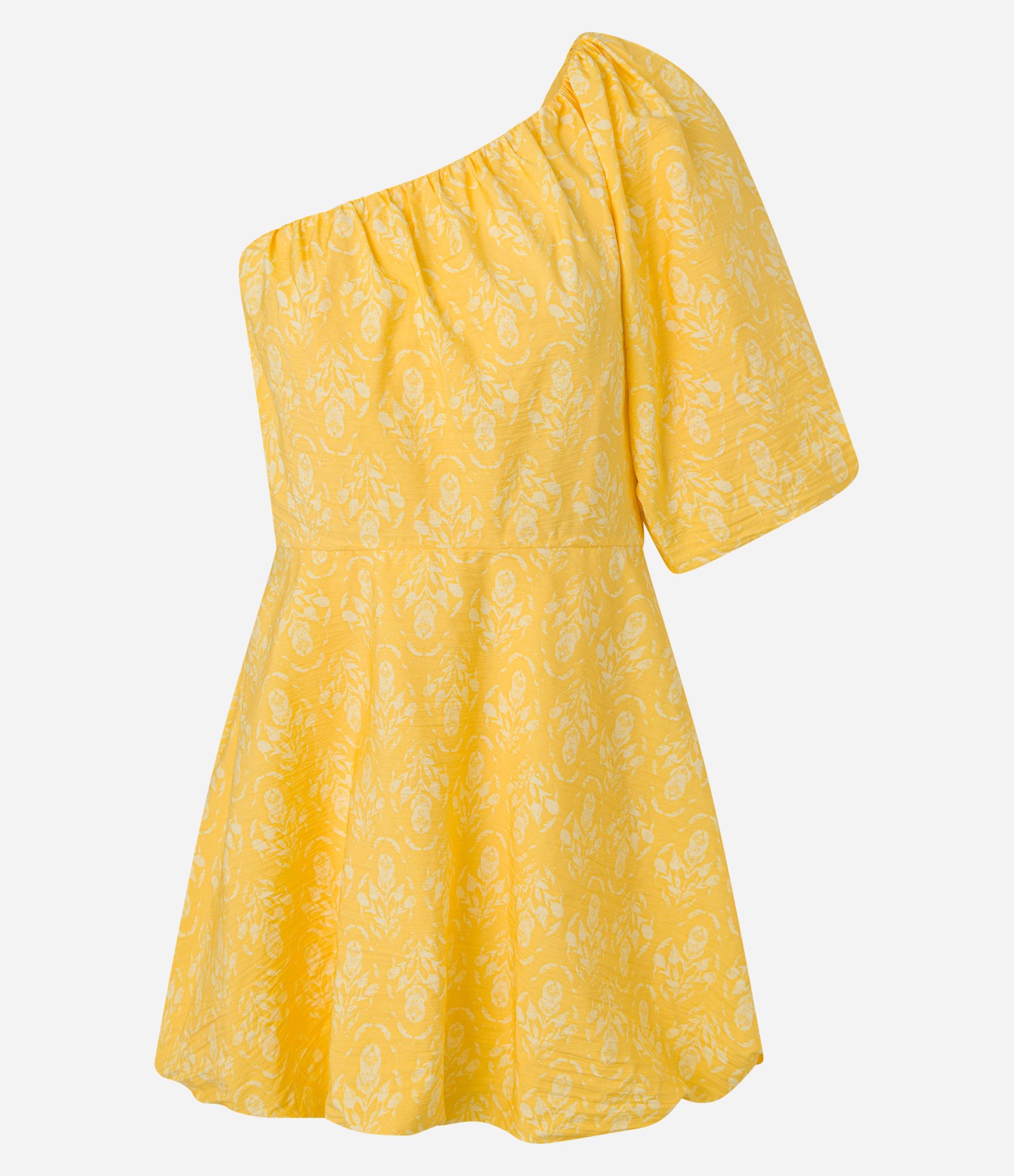Vestido Balonê Ombro Só em Tricoline com Estampa Floral Amarelo 7