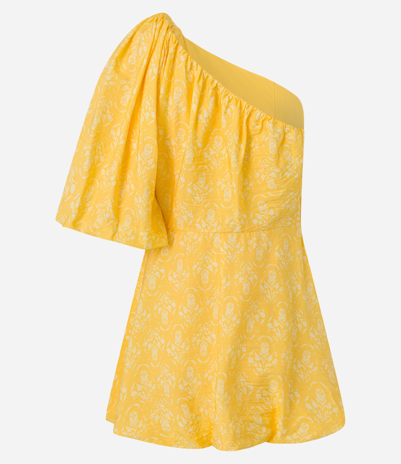 Vestido Balonê Ombro Só em Tricoline com Estampa Floral Amarelo 9