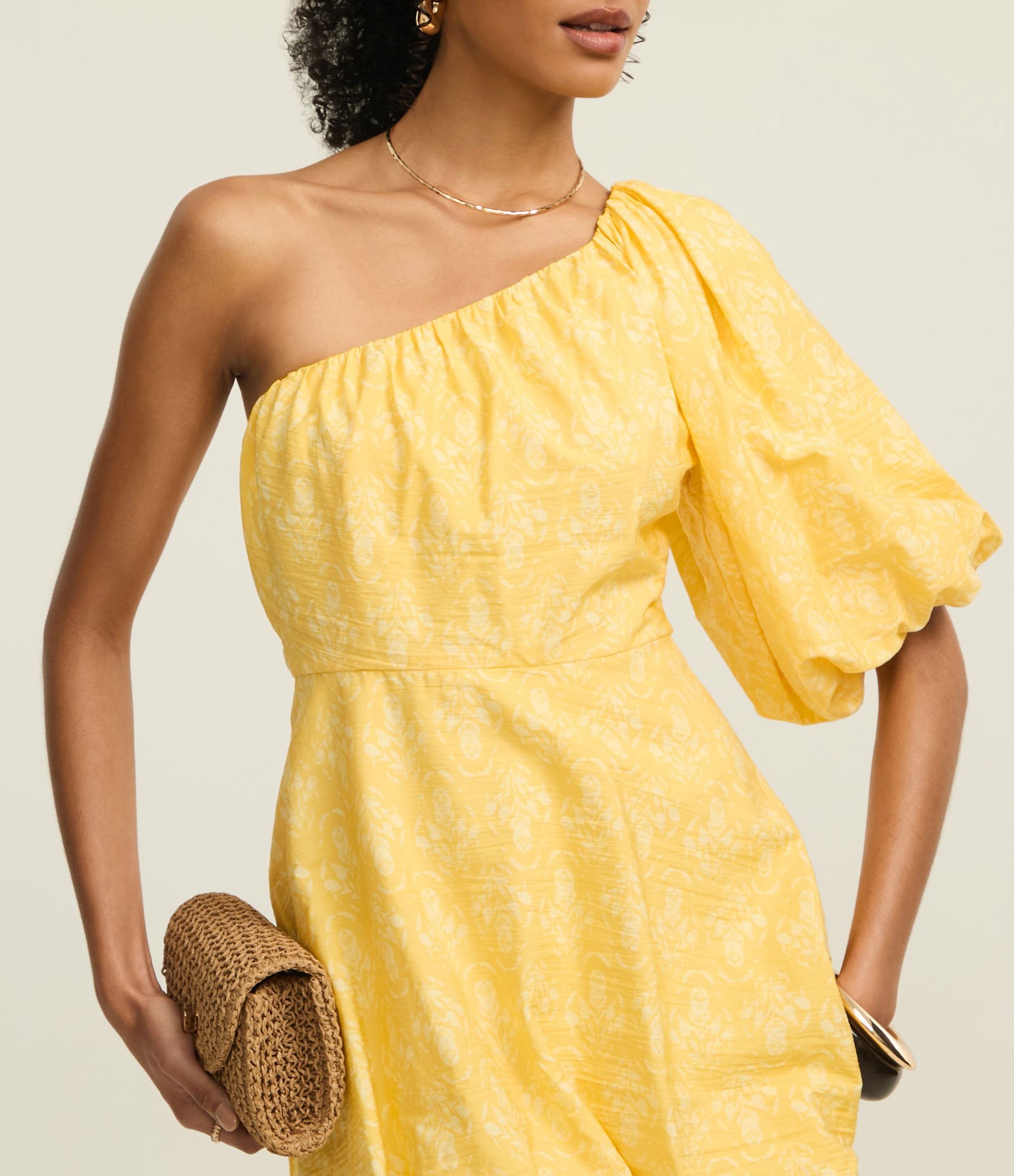 Vestido Balonê Ombro Só em Tricoline com Estampa Floral Amarelo 3