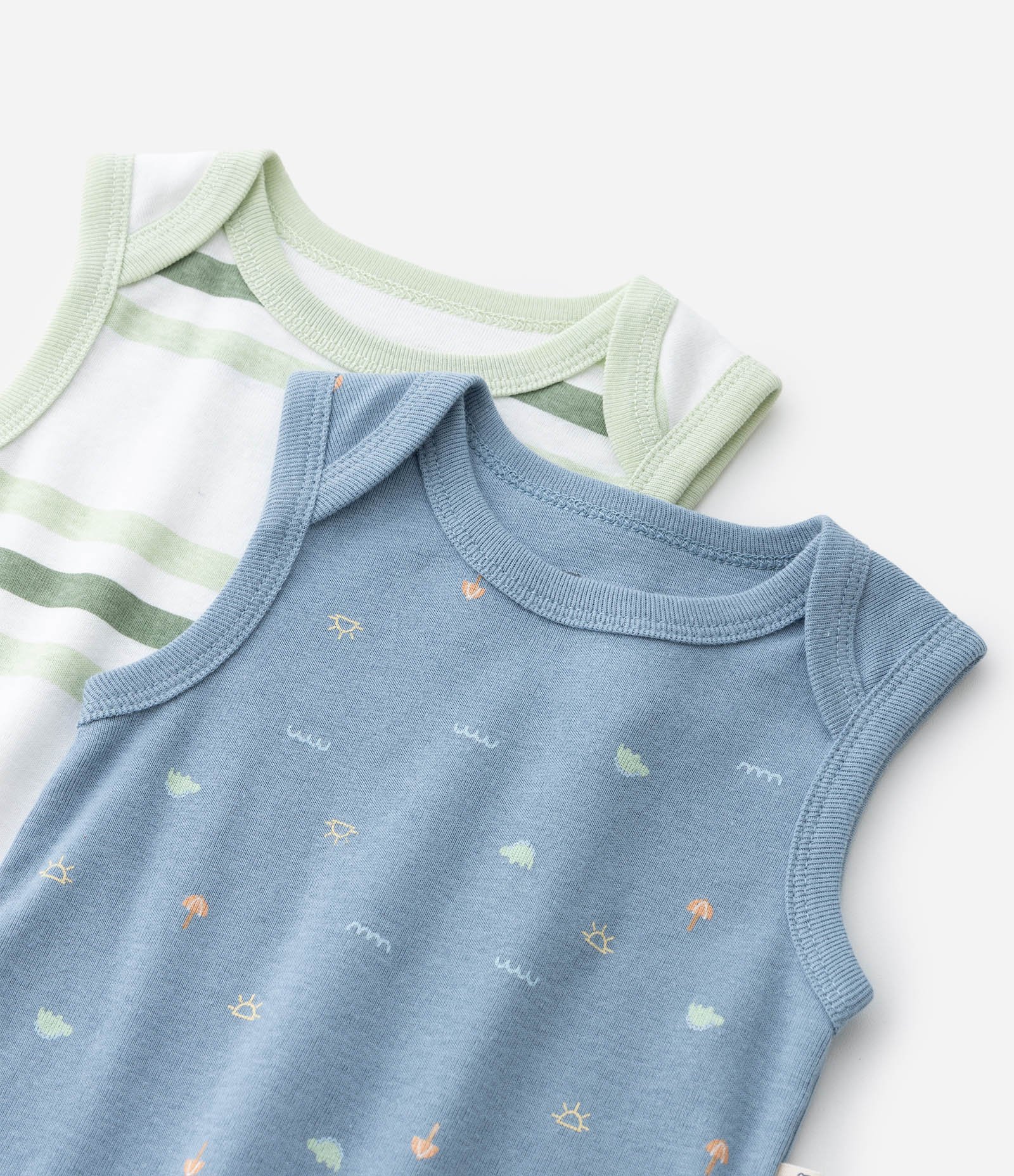 Kit 02 Bodies Infantis com Estampa Listrada - Tam 0 a 18 meses Azul/Verde 8