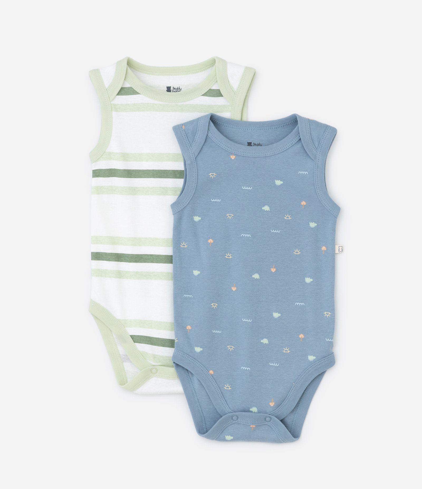 Kit 02 Bodies Infantis com Estampa Listrada - Tam 0 a 18 meses Azul/Verde 1